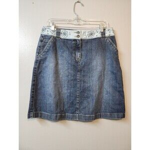 Talbots Stretch Embroidered Denim Skirt Sz 10 Y2k
